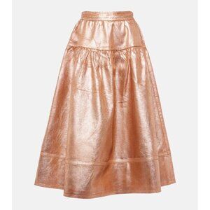 Ulla Johnson $620 Astrid Copper Foiled Denim Midi Skirt Size 4